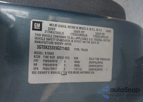 2009 GMC Sierra 1500 Sle z USA, uszkodzony, nr VIN 3GTEK233X9G211460